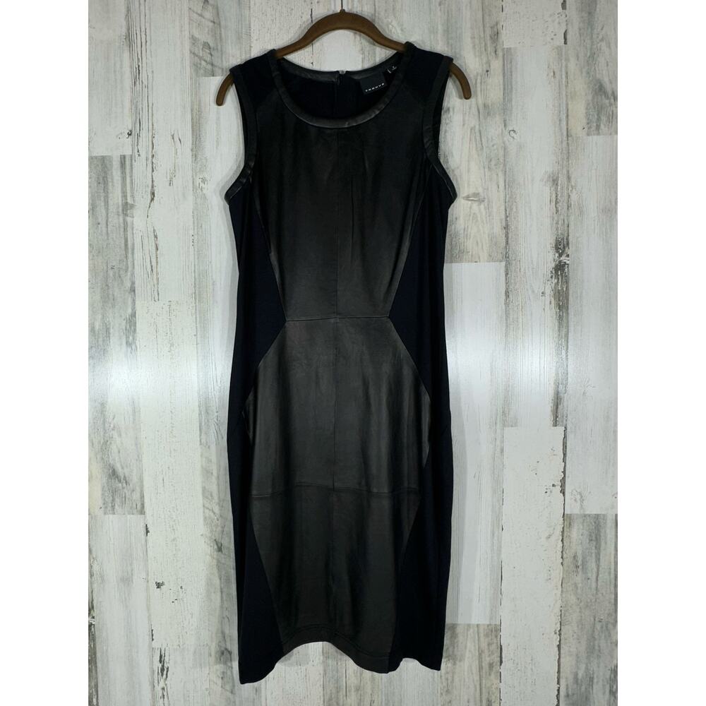 Trouve Black Bodycon Dress Size‎ 8 Leather Front Panel Sleeveless READ